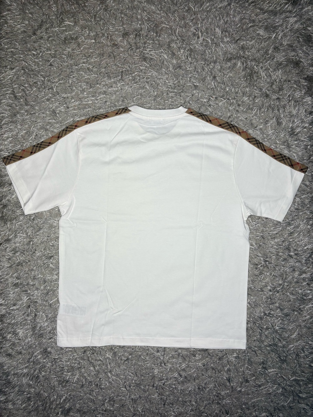 White Burberry Checkered Trim Cotton T-Shirt - Picture 3 of 3